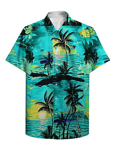  Homme Palmier Plantes tropicales Chemise hawaïenne Chemise Aloha Manche Courte Chemise Col rabattu Design Vacances Plage Rouge Bleu Vert S M L