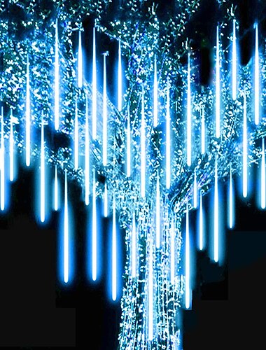  2er-Pack Meteorschauer-Weihnachtsbeleuchtung für den Außenbereich, 30 cm, 8 Röhren, 192 LED-Lichter für fallenden Regen, zum Einstecken von Eiszapfen-Schneekaskaden-Lichterketten für Weihnachtsbaum-Feiertags-Terrassendekorationen
