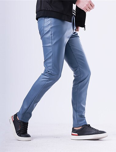  Herren Hose Hosen Lederhose Kunstlederhose Freizeithose Tasche Gerade geschnitten Glatt Dehnbar Party Freizeitskleidung Modisch Strassenmode Schwarz Weiß