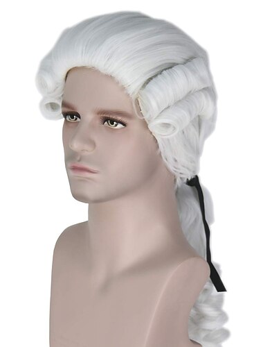  Pelucas blancas para hombres peluca medieval peluca colonial para hombres peluca de juez peluca larga beige ondulada peluca para fiestas (blanca) pelucas de Halloween
