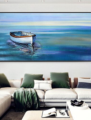  mintura pintura a óleo feita à mão na parede da lona arte decoração moderna imagem abstrata da paisagem do barco para a decoração da casa pintura sem moldura não esticada enrolada