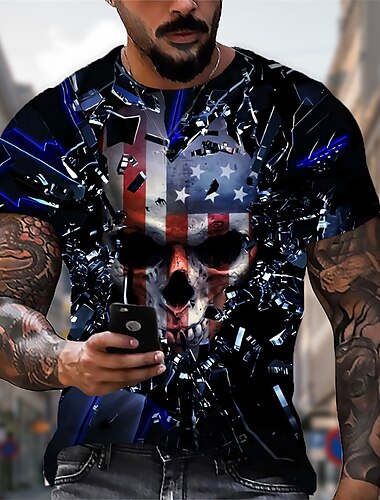  男性用 プラスサイズ Tシャツ ビッグアンドトール グラフィック クルーネック プリント 半袖 夏 デザイナー カジュアル 大きくて背が高い 日常 祝日 トップの