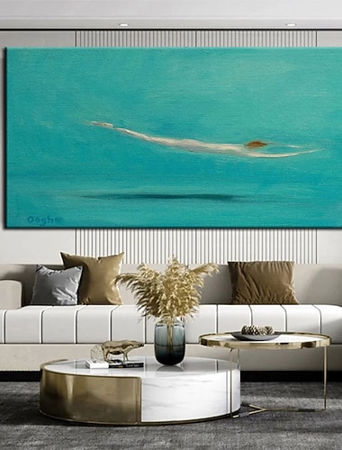  peinture à l'huile à la main peint à la main mur art moderne vert paysage personnes natation abstrait décoration de la maison décor tendu cadre prêt à accrocher