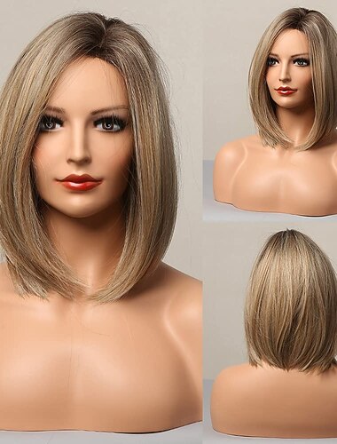  Cinza loira bob peruca de cabelo curto lado despedida peruca mão-amarrado linha fina comprimento do ombro ombre peruca natural olhando sintético senhoras peruca