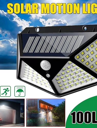  Solar Wall Lights Outdoor 100LEDs 3 Modes 270 Lighting Angle Solar Motion Sensor Outdoor Lamp IP65 Waterproof Light Control Solar Wall Lamp Suitable for Garage Fence Deck Courtyard