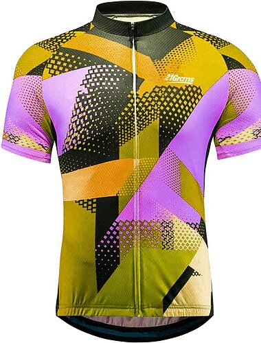  Herre Sykkeltrøyer Helfarge Rutet Mønstret Kortermet Sykkel Jersey Topper med 3 baklommer Fjellsykling Veisykling UV-bestandig Hurtigtørkende Tilbake Lomme Svettereduserende sport Gul Rød Oransje Klær