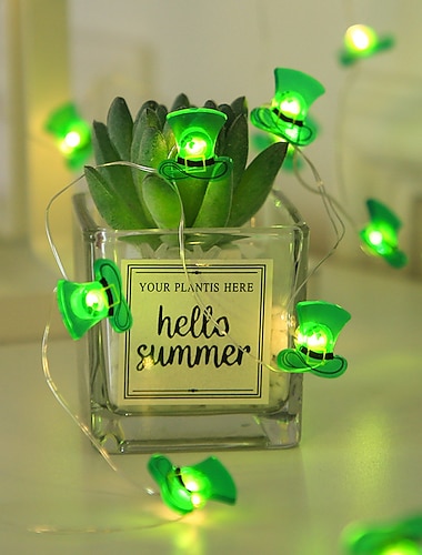  Lichterkette mit Kleeblättern, 5 m (16,4 ft), 50 LEDs, batteriebetrieben, für St. Patrick's Day, ideal für Schlafzimmer, Partys und andere Feierlichkeiten. Irische Dekoration in Grün.
