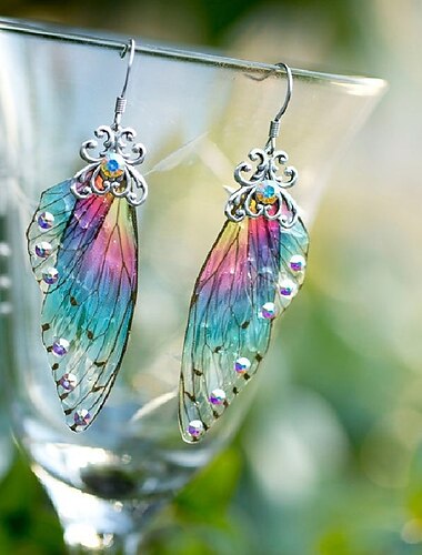  pendientes de mujer chic y moderno encanto de la moda de la calle alas de insectos transparentes pendientes de gota / primavera / verano / otoño / invierno