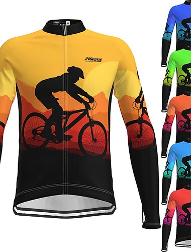  Voor heren Wielrenshirt Grafisch Lange mouw Fietsen Shirt Kleding Bovenlichaam met 3 achterzakken Bergracen Wegwielrennen Sneldrogend Reflecterende strips Achterzak Vochtregelerend Sport Geel Blauw