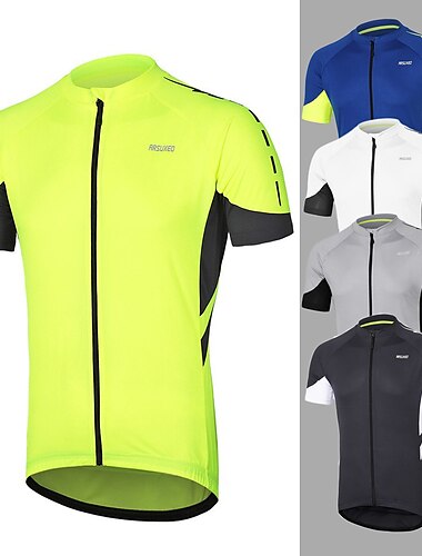  Arsuxeo 男性用 サイクリングジャージー 半袖 バイク ジャージー 3つのリアポケット付き マウンテンサイクリング ロードバイク 通気性 反射性ストリップ 後ポケット 超軽量生地 ダークグレー ホワイト イエロー ポリエステル スポーツ 衣類 / マイクロエラスティック / SBSジッパー