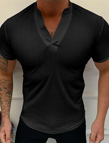  Voor heren Wafel T-shirt T-shirt Wafelgebreid T-shirt Korte mouw V-hals Zomer Effen Sport Modieus Lichtgewicht Vakantie Casual Feestdagen Zwart Wit Blozend Roze Top T-shirt voor mannen