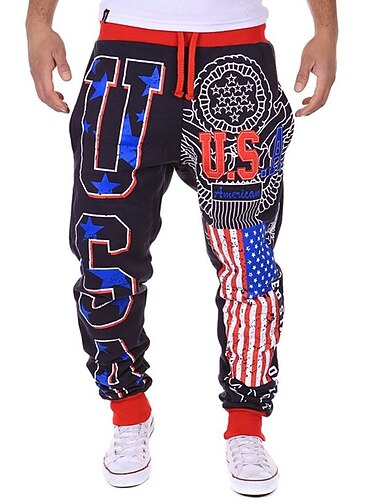  Voor heren Joggingbroeken Jogger Broek Chinese Trekkoord Elastische taille Brief Nationale vlag Volledige lengte Weekend Basic Zwart Marineblauw Micro-elastisch