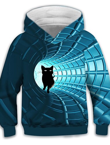  Para Meninos 3D Animal Gato 3D impressão Moletom Manga Longa Impressão 3D Primavera Outono Inverno Ativo Esportes Moda Infantil 3-12 anos Ao ar livre Diário Interior Normal
