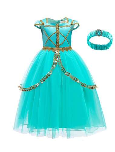  Princesse Jasmine Costume de Cosplay Tenue Fille Cosplay de Film Le style mignon Vert Halloween Le Jour des enfants Nouvel an Haut Pantalon