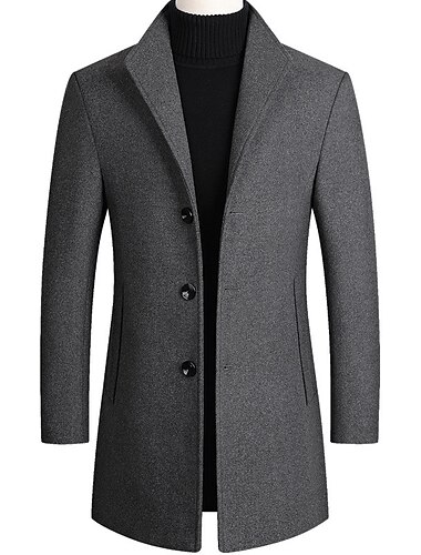 Herren Wintermantel Wollmantel Mantel Blazer Sakko B¨¹ro Geschäft Winter Wolle Windundurchlässig Warm Oberbekleidung Bekleidung Büro / Geschäftlich Feste Farbe Tasche Ständer Einreiher - 1 Knopf
