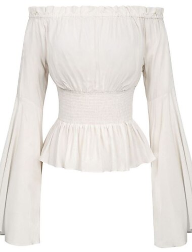  Élégant Punk & Gothique Médiéval Blouse / Chemise Costume de fête Ren Faire Manches Evasées Tenus de Soubrette Viking Fille de la campagne Épaules Dénudées Classique Sirène / Trompette Sans Col Normal