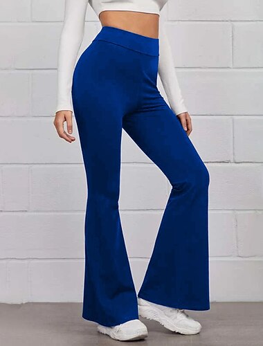  Dam Vanligt Bootcut Blossa Flared byxor Mode Fullängd Hög midja Slät Brett skaft Komfort Microelastisk Ledigt Helgen Svart Gul Rubinrött Blå Sommar Vår & Höst Normal