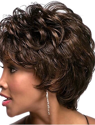 peluca de mujer, cabello corto y rizado, peluca sintética natural resistente al calor, adecuada para fiestas, fiestas y uso diario