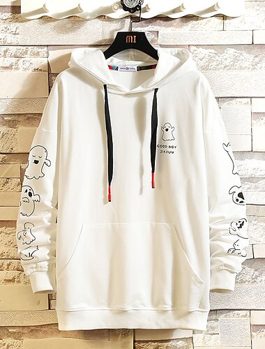  Herren Graphic Karikatur Hoodie Sweatshirt Kapuze Hoodies Pullover Hoodie Sweatshirt Kapuze Langarm Sweatshirt mit Kapuze Mit Kapuze Cool Casual Schwarz Weiß Bedruckt Vordertasche Winter Frühling