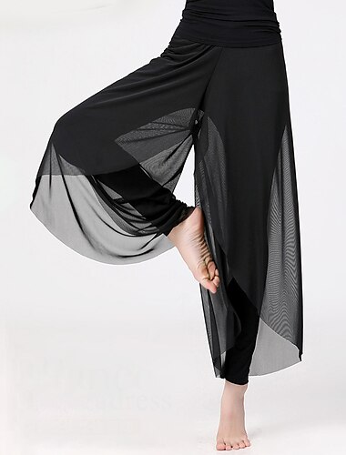  Pantalones transpirables para mujer, ropa deportiva informal, pantalones de rendimiento de entrenamiento de empalme de color puro, pantalones de tul de mezcla de algodón alto para adultos