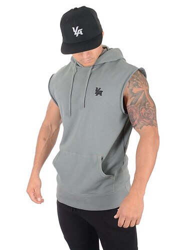  Herren T Shirt Tank Top Weste Unterhemd Ärmellos Mit Kapuze Sommer Grafik Buchstabe Sport Mode Leicht Urlaub Lässig Ferien Schwarz Armeegrün Grau Top T-Shirt für Herren