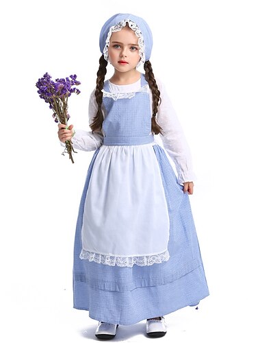  Ragazza pioniera Retrò vintage Medievale XIX secolo Abito da cocktail Abito vintage Abito da prateria Da ragazza Per bambini Cotone Costume Blu Vintage ▾ Cosplay Serata / evento Festival Manica lunga