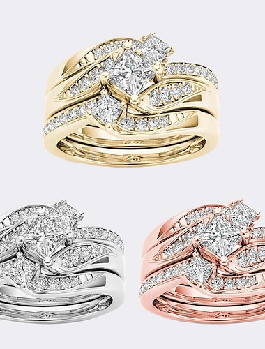  3 Stück Bandring Ring For Damen Geschenk Abiball Verabredung Strass Aleación