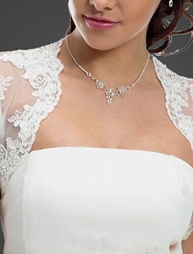  châle ivoire&amp; wrap femmes wrap bolero haussement d'épaules vintage nuptiale à manches courtes en dentelle de mariage wraps avec couleur pure pour mariage printemps&amp; été