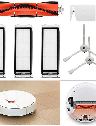 аксессуары для робота-пылесоса xiaomi, 1 центральная щетка, 2 боковые щетки, 3 HEPA-фильтра, 1 инструмент для очистки, запчасти для пылесоса, запасные части для робота xiaomi mi и пылесоса roborock