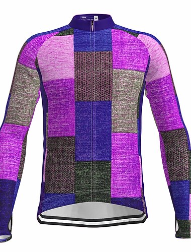  Voor heren Wielrenshirt Grafisch Kleurenblok Geruit geruit Lange mouw Fietsen Shirt Kleding Bovenlichaam met 3 achterzakken Bergracen Wegwielrennen Sneldrogend Reflecterende strips Achterzak