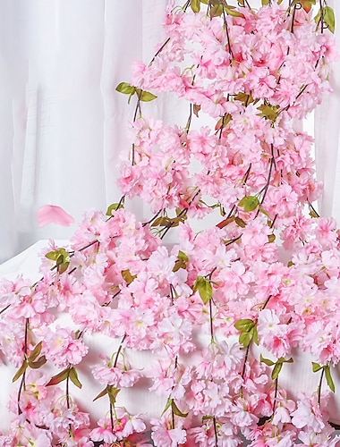  Flor de simulación de ratán de sakura, forma de flor de seda, decoración de boda, decoración del lugar del hogar, flores falsas para boda, arco, jardín, pared, fiesta en casa, hotel, oficina,