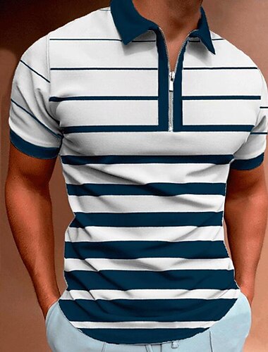  Bărbați Polo cu fermoar Tricou POLO Stradă Casual Guler Clasic Quarter Zip Manșon scurt Modă Șic Stradă Bloc Culoare Dungi Peteci Fermoar Vară Primăvară Fit regulat Alb Bleumarin Trifoi Polo cu