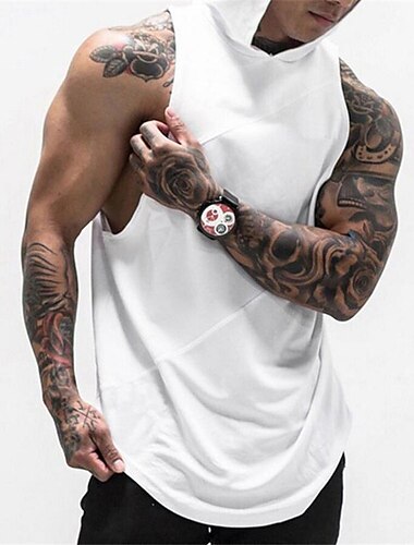  Herren Tank Top Weste Unterhemd Ärmelloses Shirt Ärmellos Mit Kapuze Sommer Einfach Sport Mode Leicht Urlaub Lässig Ferien Schwarz Weiß Armeegrün Top T-Shirt für Herren
