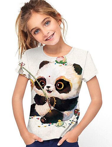  Fille 3D Floral Animal Loup T-shirt Manche Courte 3D effet Eté Printemps Actif Mode Le style mignon Enfants 3-12 ans Extérieur du quotidien Standard