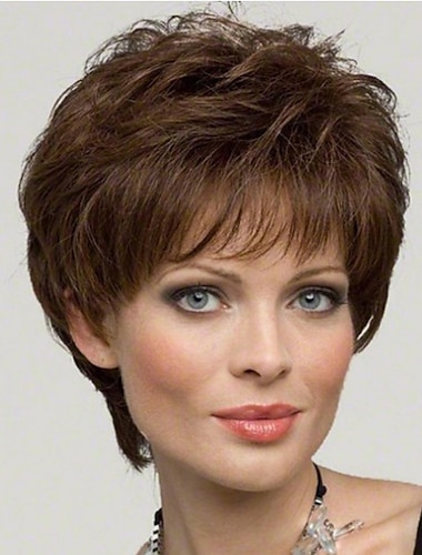  Brown Wigs for Women Synthetic Wig Straight Natural Straight Straight Pixie Cut with Bangs Wig Short Brown Black Synthetic Hair Brown Strongbeauty
