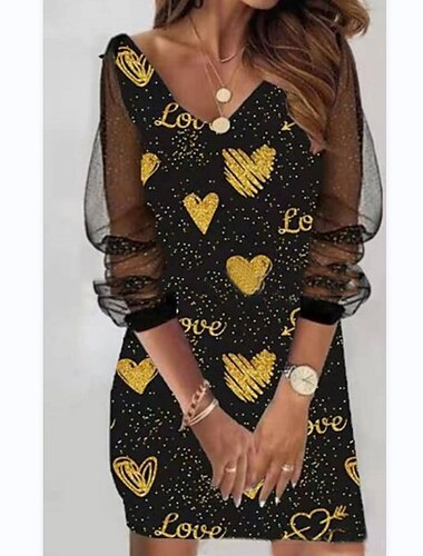  Damen Minikleid Casual kleid Etuikleid Blumenkleid Elegant Mesh-Ärmel Täglich Ausgehen Wochenende Lockere Passform Tier Punkt Langarm V Ausschnitt Sommer Frühling