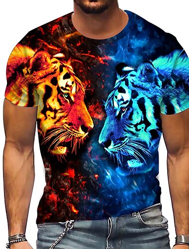  Herren Tier Tiger T Shirt Kurzarm T-Shirt 3D-Druck Rundhalsausschnitt Hemd Sport Modisch Sportbekleidung Outdoor Strasse Casual Blau Sommer Frühling Bekleidung S M L XL XXL XXXL
