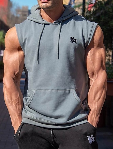  Homens Camiseta Malha Íntima Top de colete Camiseta Interior Sem Manga Com Capuz Verão Gráfico Letra Esportes Moda Leve Férias Casual Feriado Preto Verde Tropa Cinzento Top Tee para Homens