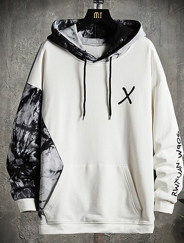  Herren Graphic Farbblock Hoodie Sweatshirt Kapuze Hoodies Pullover Hoodie Sweatshirt Kapuze Langarm Sweatshirt mit Kapuze Mit Kapuze Cool Casual Schwarz Weiß Patchwork Bedruckt Vordertasche Winter