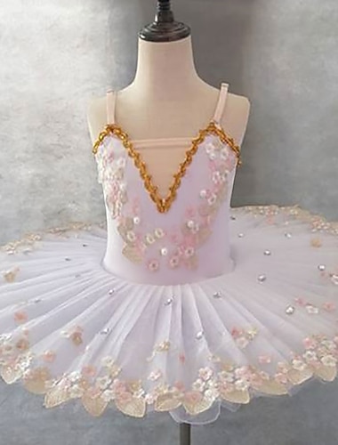  Ballet Tutu Dress Kids' Dancewear Crystal Lace Printing Embroidery Girls' Training Performance Sleeveless High Elastane Lace Tulle