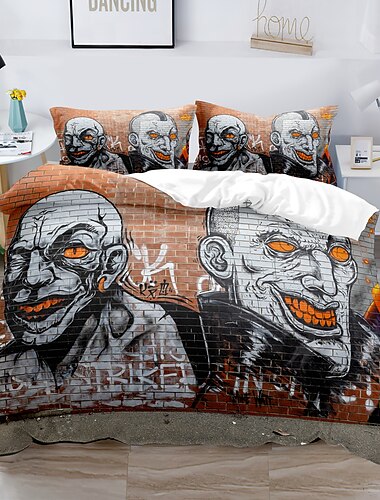  3D-Street-Art-Graffiti-Serie-Druck, Bettbezug, Bettwäsche-Sets, Bettdeckenbezug mit 1 bedruckter Bettbezug oder Bettdecke, 2 Kissenbezüge für Doppelbett/Queen/King