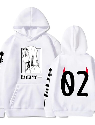  Darling in the Franxx Ноль два 02 Толстовка Аниме Мультяшная тематика Аниме Харадзюку Графический Каваи Назначение Для пары Муж. Жен. Взрослые Снова в школу! Горячего тиснения