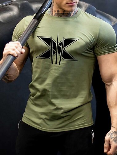  Herr Grafisk Bokstav Repor T-shirt T-shirts Bomull Kortärmad Grafisk Skjorta Svart Vit Armégrön Bekväm t-shirt Kondition Gym Modedesignerkläder