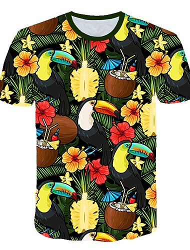  Herren Schmetterling Vogel Blätter T Shirt Kurzarm T-Shirt Rundhalsausschnitt Hemd Tropisch Brautkleider schlicht Strand Design Outdoor Täglich Sport Grün / Schwarz Blau-Grün Meeresblau Frühling