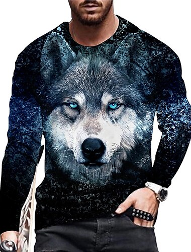  Homme Unisexe Loup Imprimés Photos T shirt T-shirts drôles manche longue T-shirt 3D effet Col Ras du Cou Chemise Design Décontractées Grand et grand du quotidien Vacances Bleu Printemps & Automne