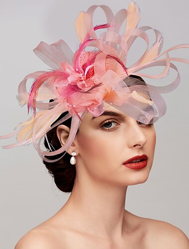  elegant fascinator hattar nät mesh tyll huvudstycke klämma pannband med fjäder blomma blommig kentucky derby bröllop tefest hästkapplöpning kyrka cocktail vintage för kvinnor