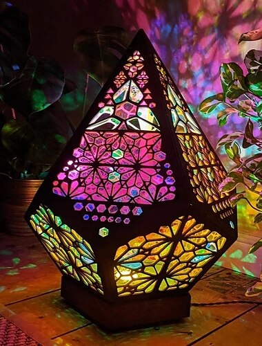  grande lampada da terra con ricarica usb bohémien cavo geometrico retro piano decorativo led luci colorate diamante colorato proiezione 3d notte lampada da tavolo decorazioni per la casa festa di