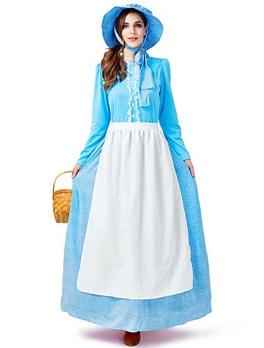  Ragazza pioniera Retrò vintage Medievale XIX secolo Abito da cocktail Abito vintage Completi Abito da prateria Per donna Costume Blu chiaro Vintage ▾ Cosplay Serata / evento Festival Manica lunga
