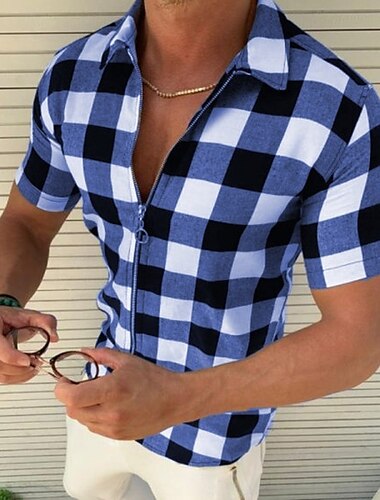 Herren Hemd Sommerhemd Kariertes Hemd Karierte Hemden Rote Blau Grün Grau Kurzarm Karo Rautenmuster Umlegekragen Outdoor Straße Druck Bekleidung Polyester Mode Lässig Atmungsaktiv Bequem