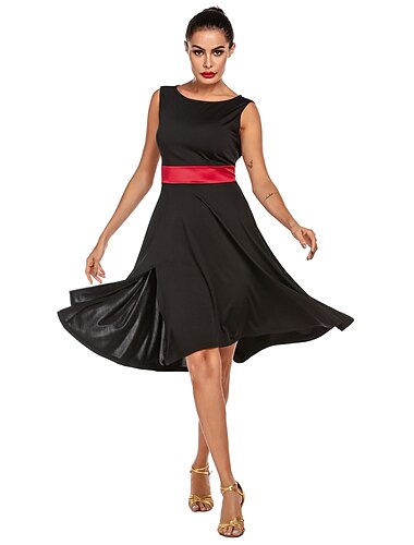  בגדי ריקוד נשים רקדן לטיני ביצוע שמלות מסוגנן פּוֹלִיאֶסטֶר שחור / אדום שמלה